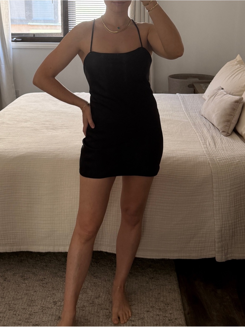 ba&sh Classic Spaghetti Strap Black Satin Slip Dress Cut Out Back - size XS